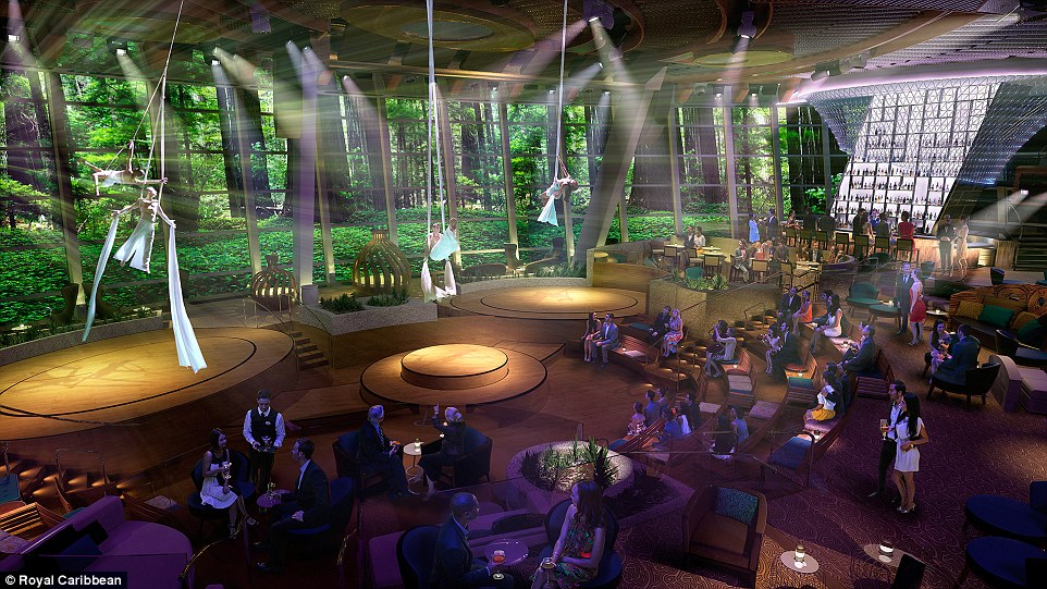 High fliers: At night, Two70 transforms into an entertainment venue featuring high-flying aerialists and performers