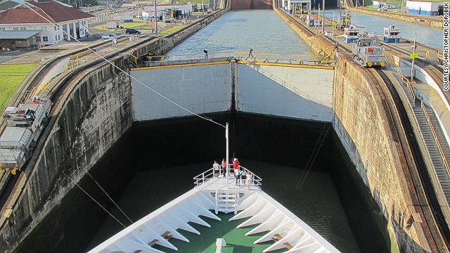 The series of locks on the Panama Canal are legendary -- ships are lifted 85 feet and put down again. You'll need a reservation to get through these doors.