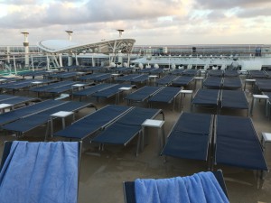 Reserving your lounge chairs is a necessity anywhere on a beach or a cruise line deck