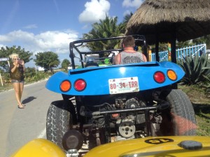 Ready to return to Cozumel Porto Langosta Plaza on the dune buggies from Playa Morena beach