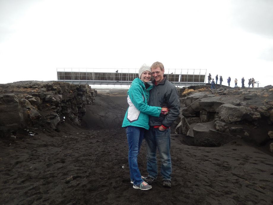 Tuesday Simmons and her husband, Brian, of Albany standing in front of the bridge between continents in Iceland. Photo: Courtesy Of Tuesday Simmons